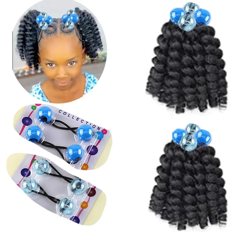 2PCS  Hair 2024 New Little Girls Braided Ponytails with Beads Kids Girls Hair Bow Glitter Shinny Shining with Big Balls Bubbles