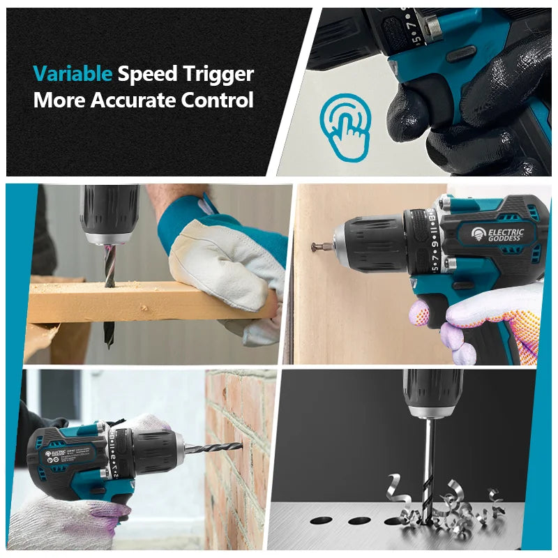 1/2 inch 1700RPM cordless drill, compact hammer drill, brushless motor, lithium electric drive, suitable for 18V Makita battery