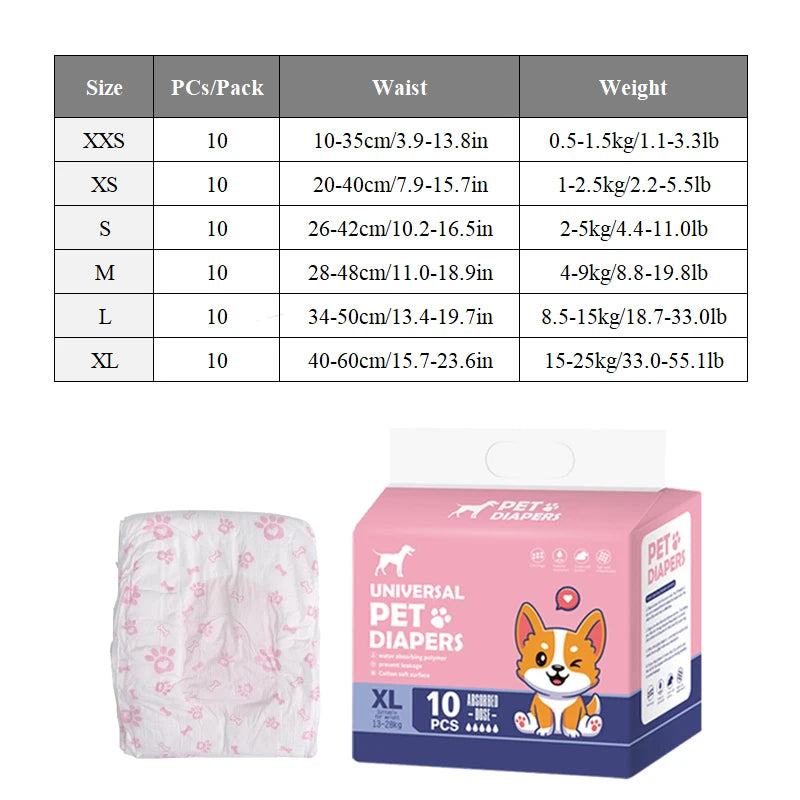 10/12PCs Disposable Pet Diaper for Female Dogs Male Dogs Breathable Absorbent Puppy Menstrual Trousers Dog Accessories