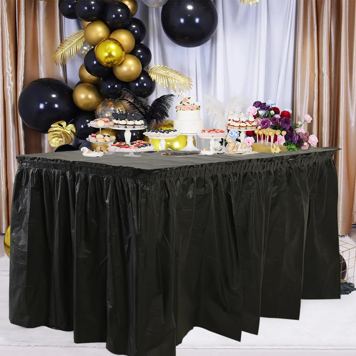 2pcs/pack Plain Disposable Table Skirt, PE Rectangle Tablecloth And Skirt Decoration For Wedding Birthday Party Supplies