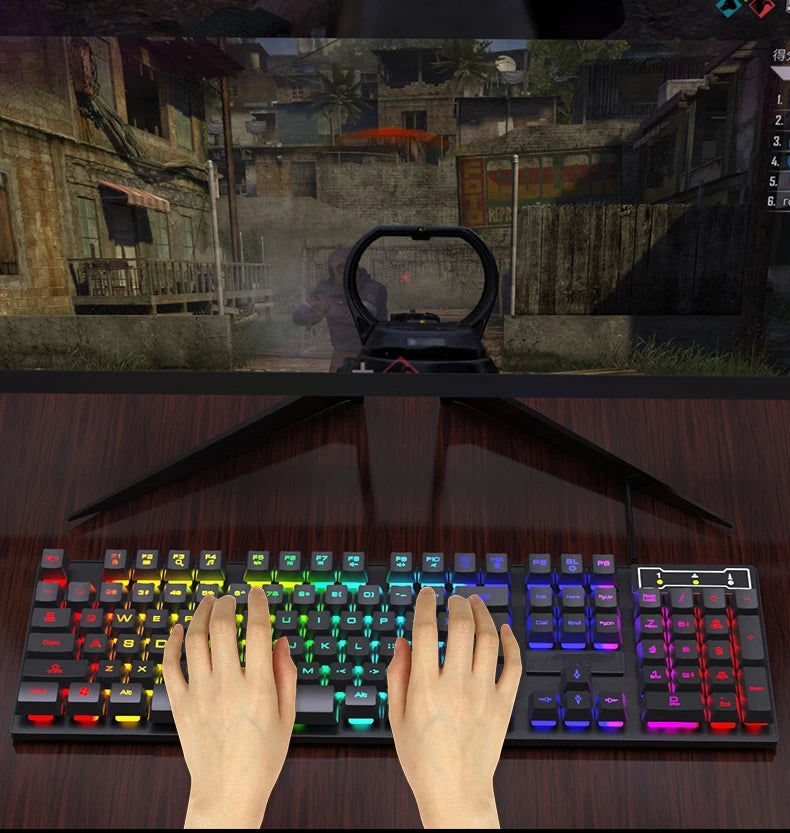 104 key Backlit Computer Keyboard Waterproof Gaming Keyboard Backlit Ergonomics Colorful Mechanical Feel Keyboard And Mouse Set