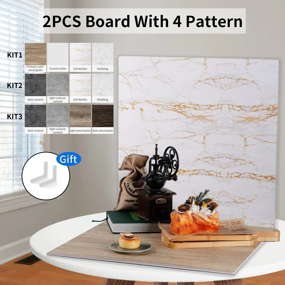 2pcs 60x60 cm Photography Backdrops Marble Wood Grain 2 Sided Waterproof Boards 3D Paper Background Studio Photography  Props