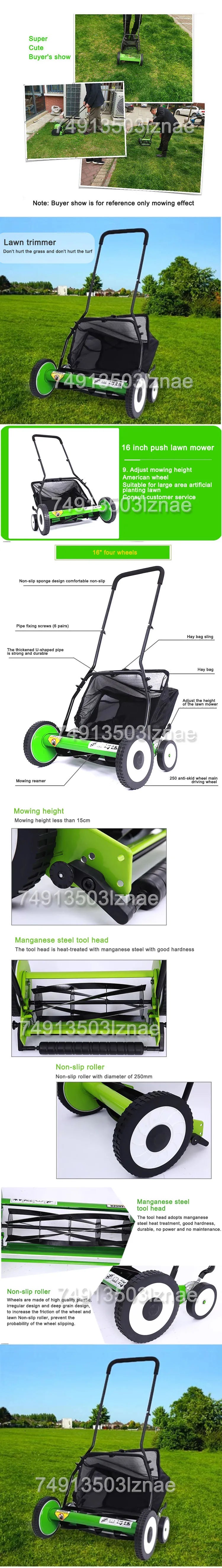 16" Four Wheels Multifunction Lawn Mower Hand Push Pruning Machine Garden Trimming Equipment Small Gardening Tools & Accesorries