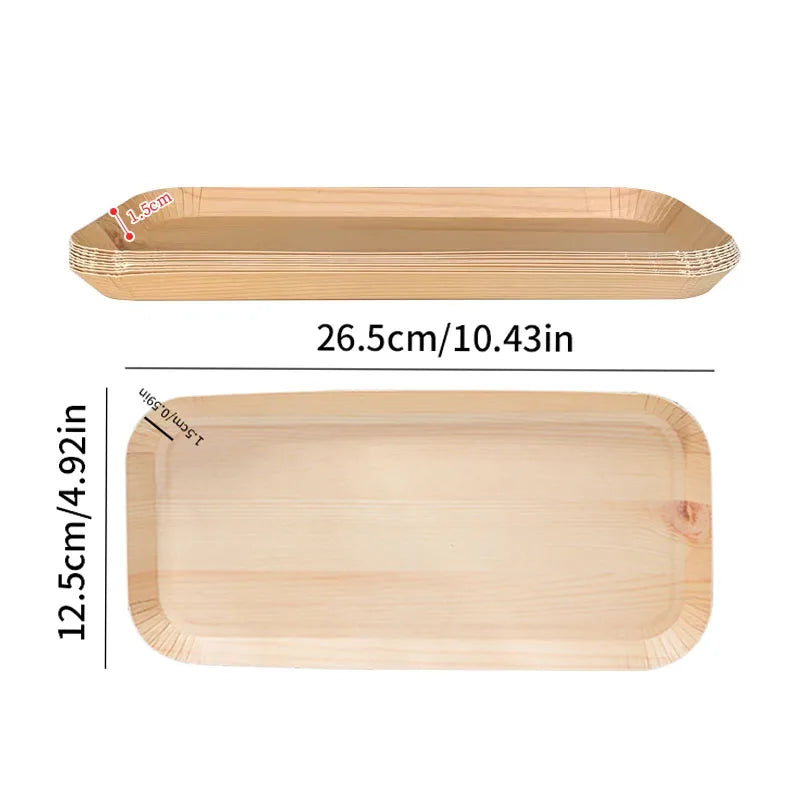 10/20pcs Disposable Rectangle Plates Compostable Wood Grain Paper Tray Bread Dish Dinner Paper Plate Disposable Table Accessorie