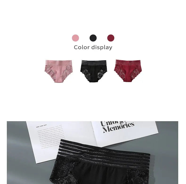 3Pcs Sexy Lace Panties Women's Underpants Solid Color Briefs Breathable Intimates Panties Female Underwear Seamless Lingeries