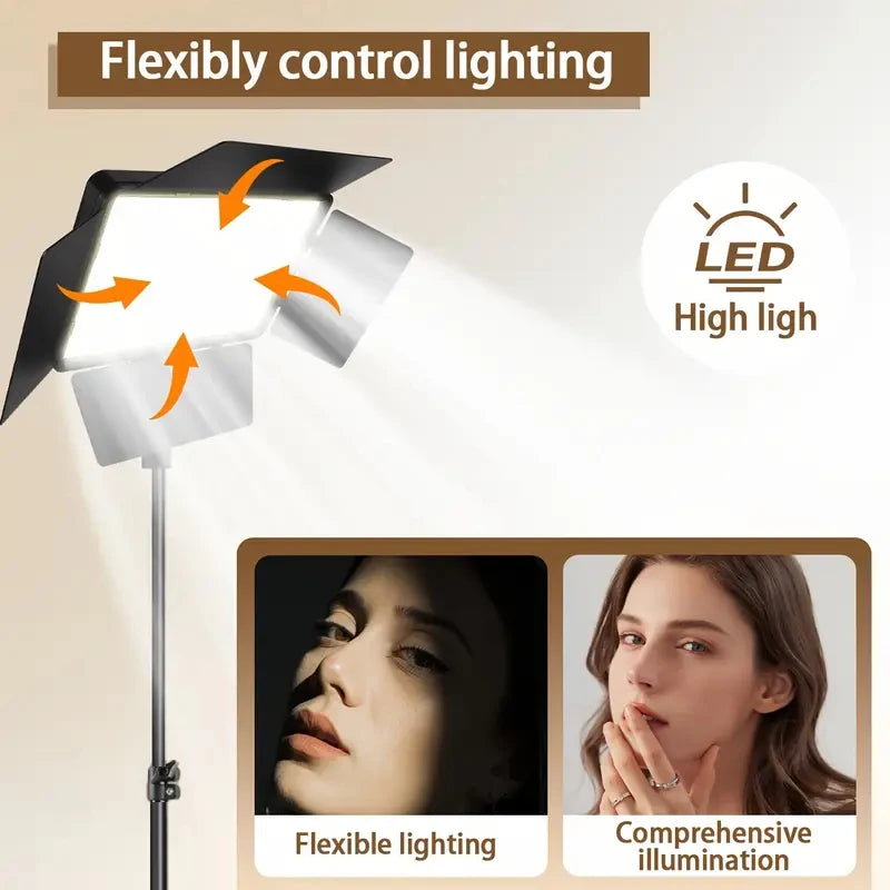 1 LED Video Photography Lighting Kit, USB Powered, 43-inch Tripod, 10-inch Square Fill Light, 3 Adjustable Light Colors, 4 Baffl