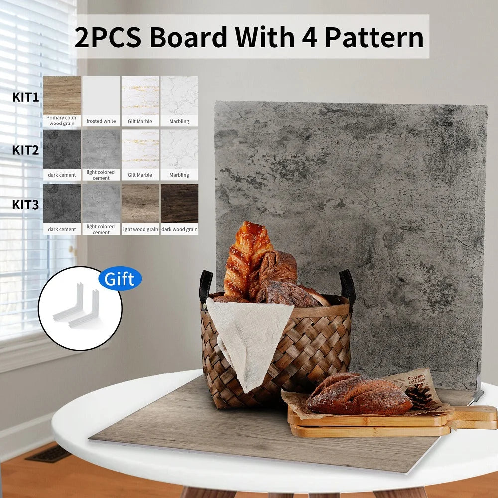 2pcs 60x60 cm Photography Backdrops Marble Wood Grain 2 Sided Waterproof Boards 3D Paper Background Studio Photography  Props