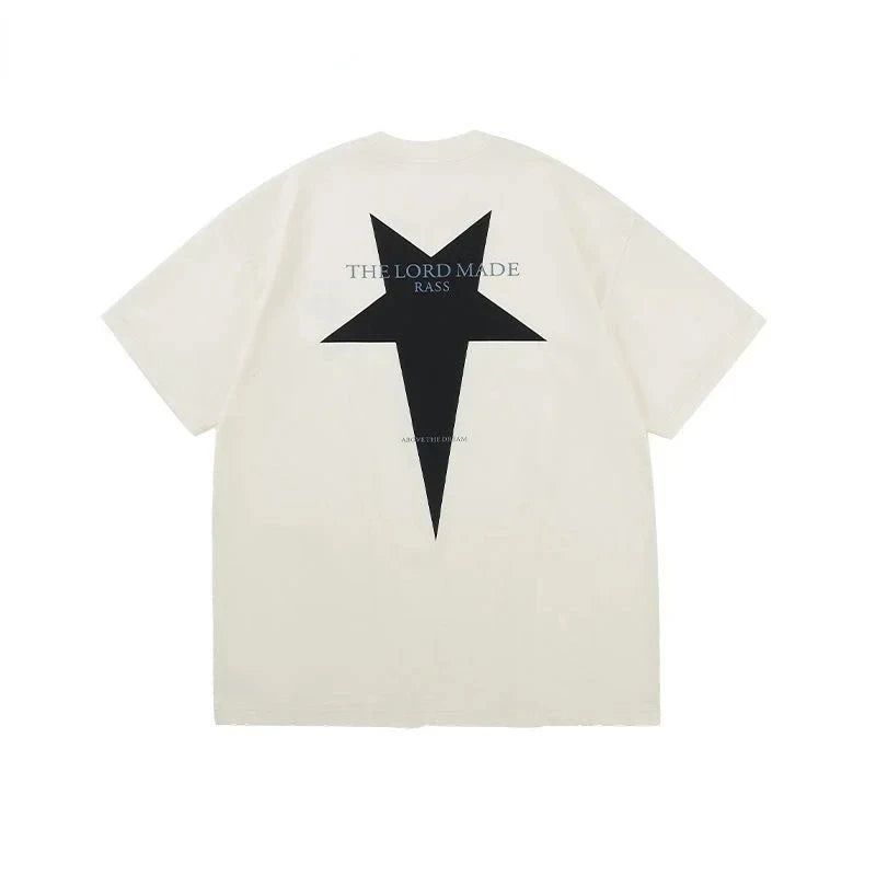 2024 Summer New Harajuku Hip Hop Fashion Pentagram Printed T-shirt Cotton Comfortable High-quality Round Neck Short Sleeve Tops