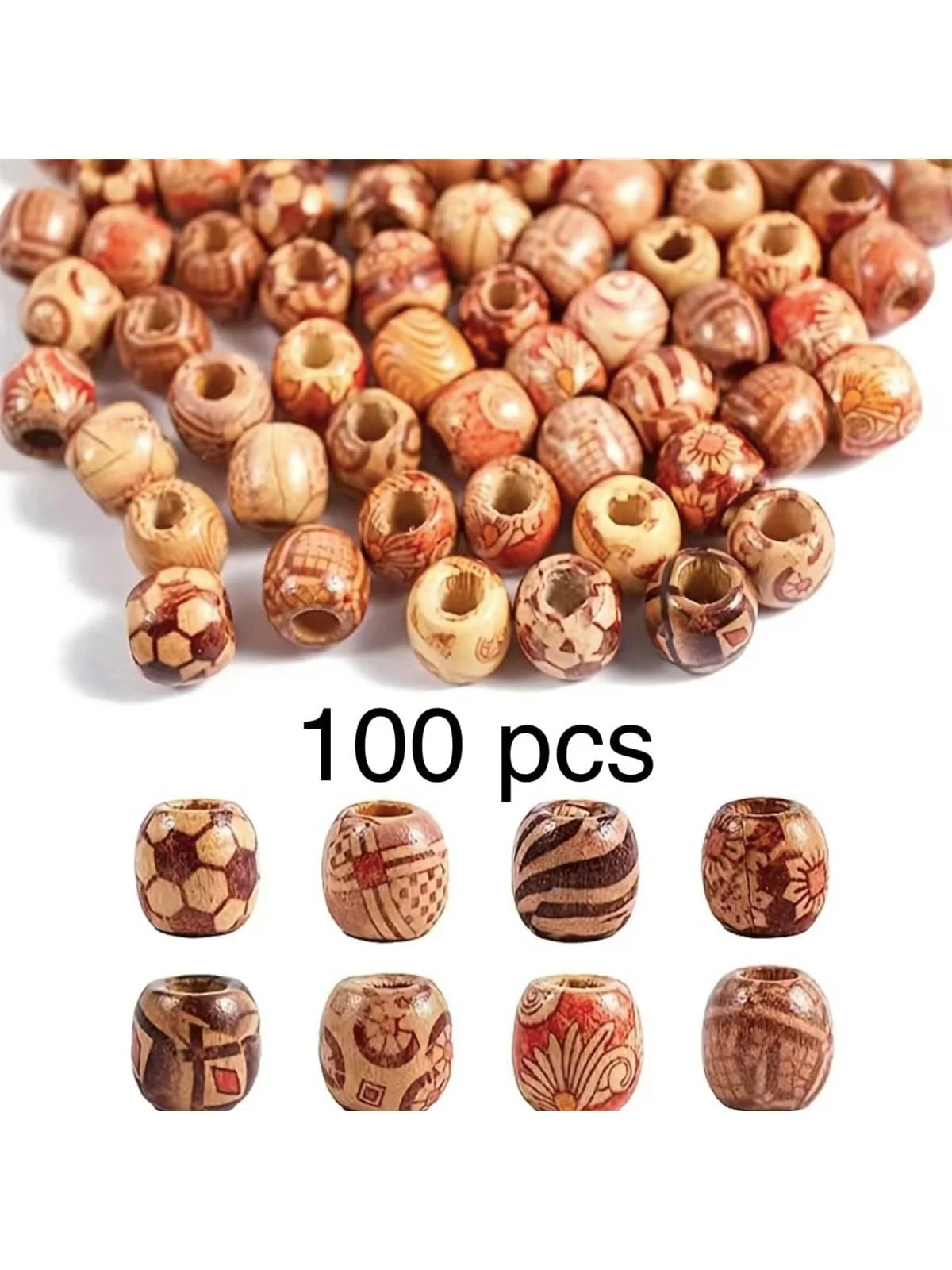 100pcs Wooden Bead DIY Hair Accessory Boho