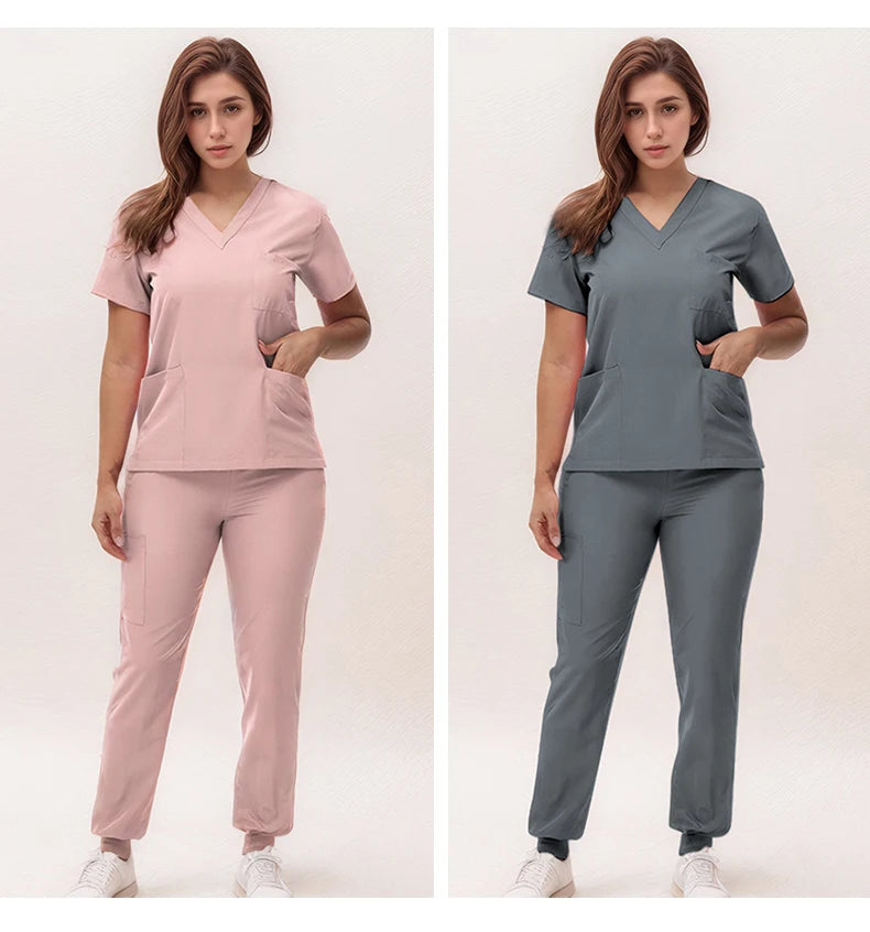 2025 New Nurse Uniforms V-neck Top Jogger Pants Scrub Sets Surgical Workwear Dentist Nursing Suit Hospital Doctor Outfit S21