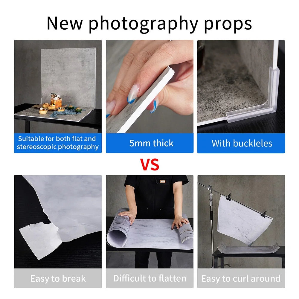 2pcs 60x60 cm Photography Backdrops Marble Wood Grain 2 Sided Waterproof Boards 3D Paper Background Studio Photography  Props