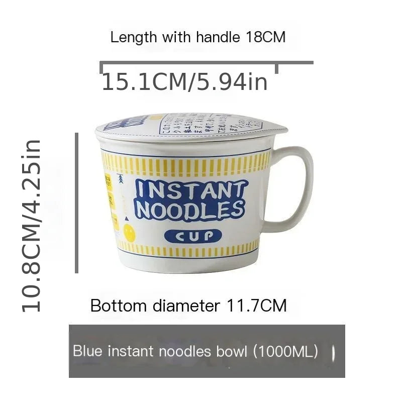 1pc Large Capacity Ceramic Instant Noodle Bowl with Cover，Perfect for Dorms and Home Kitchens - Keep Your Noodles Fresh and Warm