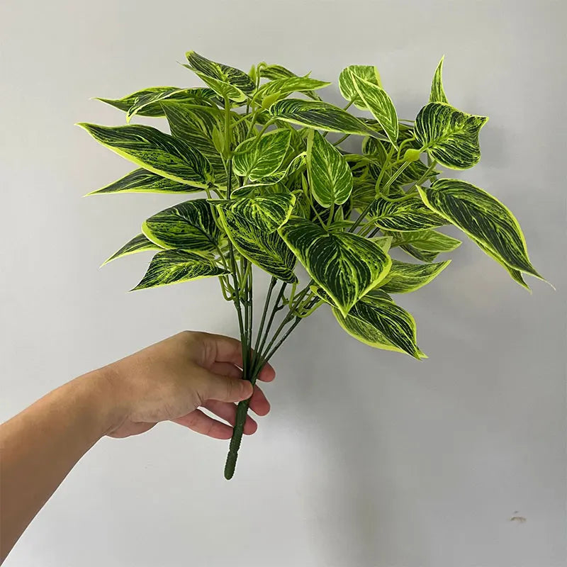 35cm 7 Forks Artificial Plants Fake Leaf Plant Wall Plastic Scindapsus Leaves Floral Small Creeper For Home Garden Office Decor