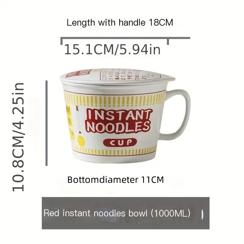1pc Large Capacity Ceramic Instant Noodle Bowl with Cover，Perfect for Dorms and Home Kitchens - Keep Your Noodles Fresh and Warm