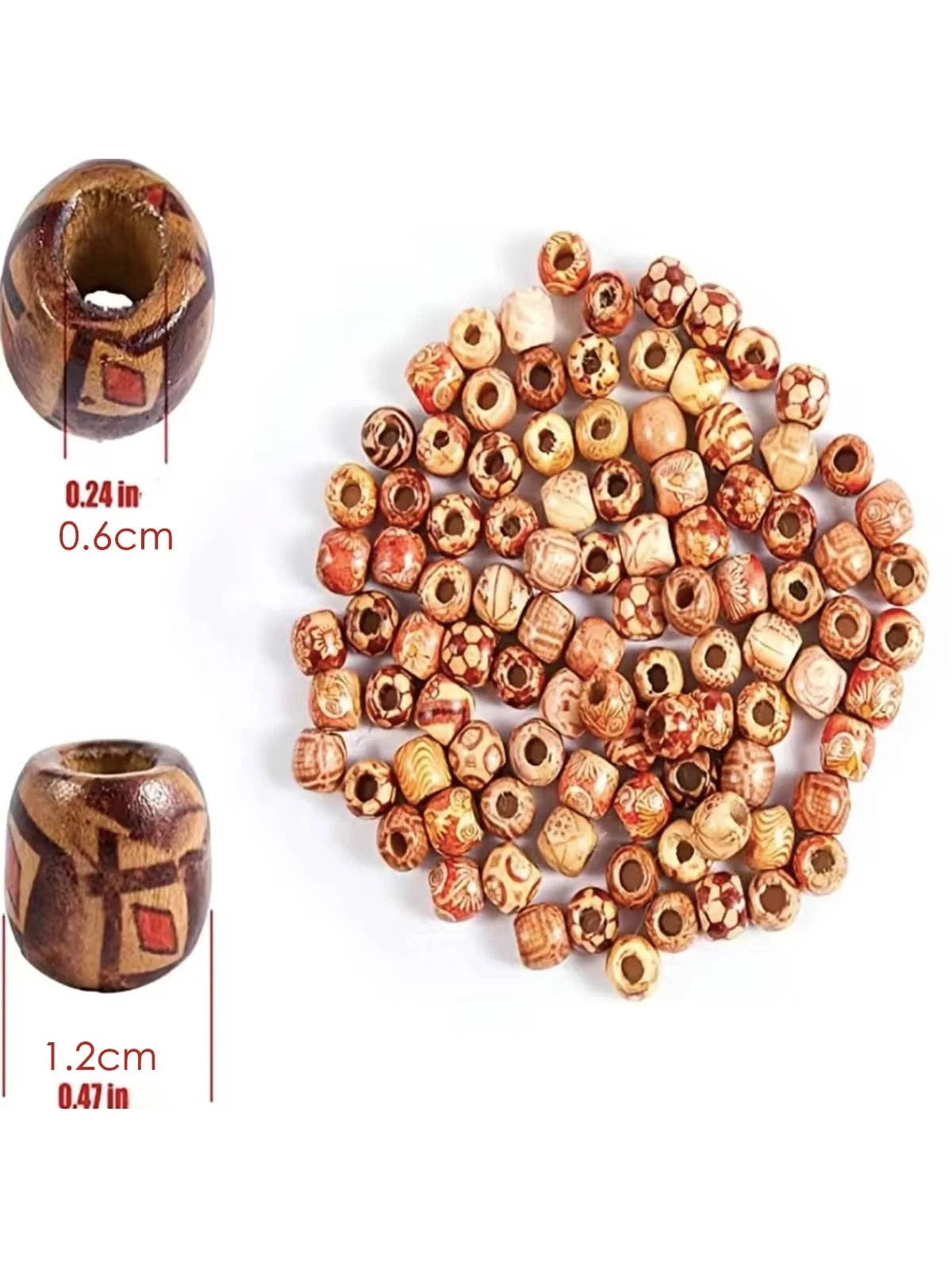 100pcs Wooden Bead DIY Hair Accessory Boho