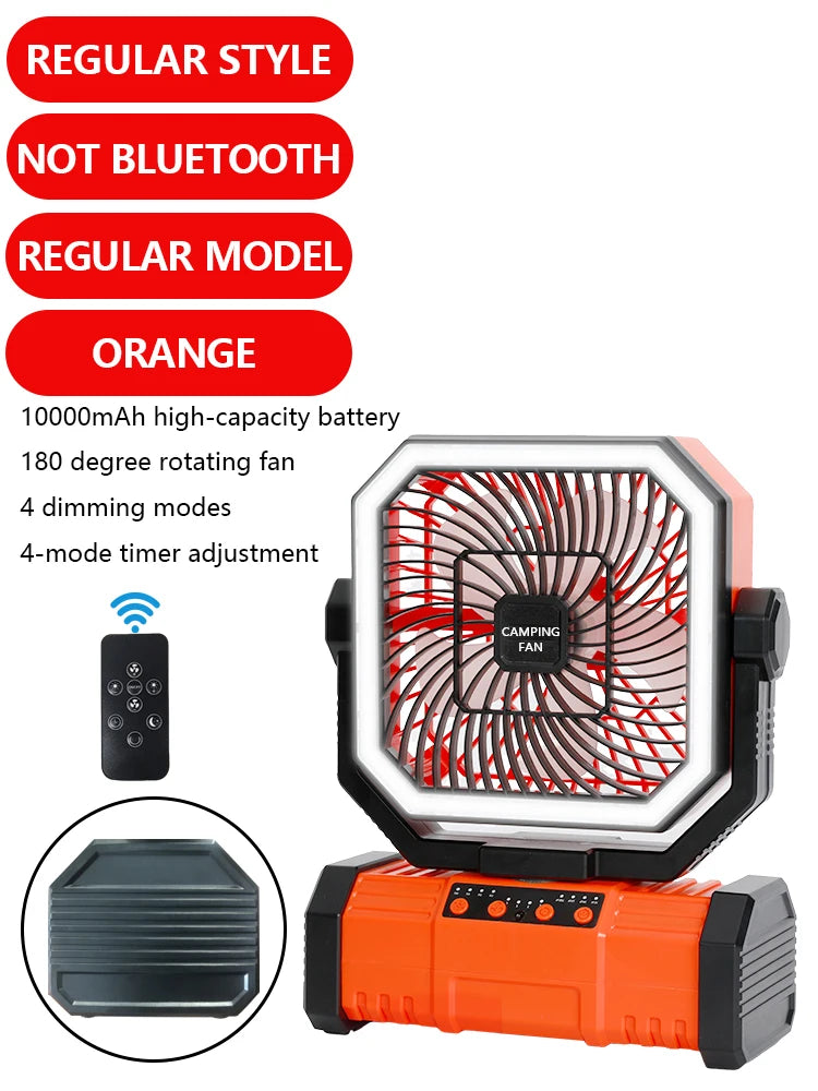 20000mAh Battery Operated Fan Portable Rechargeable Desk/Camping Fan With LED Light and Hook Outdoor Fan for Tent Car Trip