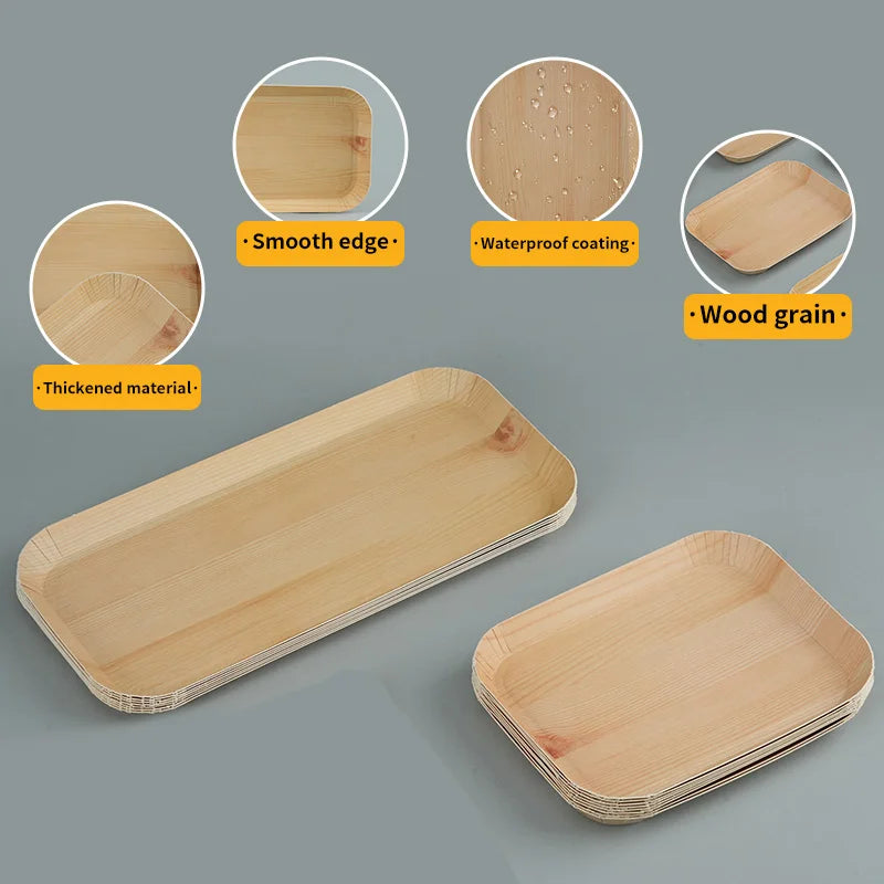 10/20pcs Disposable Rectangle Plates Compostable Wood Grain Paper Tray Bread Dish Dinner Paper Plate Disposable Table Accessorie