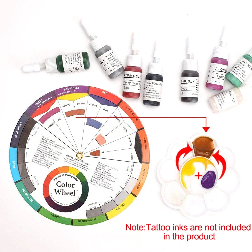 1Pcs 12 Color Paper Card Tattoo Color Wheel Circle Chromatic Eyebrow Tattoos Design Nails Professional Pigment Makeup Supplies