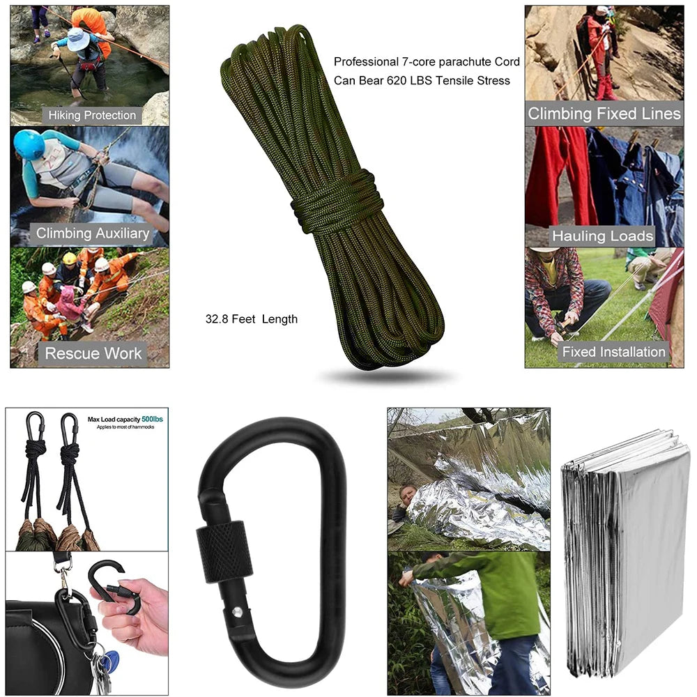 15 IN 1 Emergency Survival Kit Gear Camping Travel Multifunction Tactical Defense Equipment First Aid SOS Wilderness Adventure