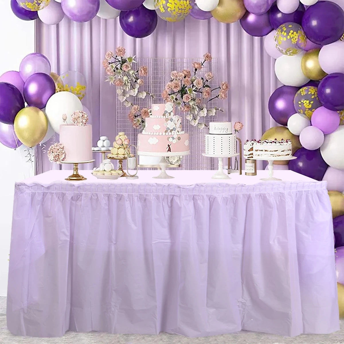 2pcs/pack Plain Disposable Table Skirt, PE Rectangle Tablecloth And Skirt Decoration For Wedding Birthday Party Supplies