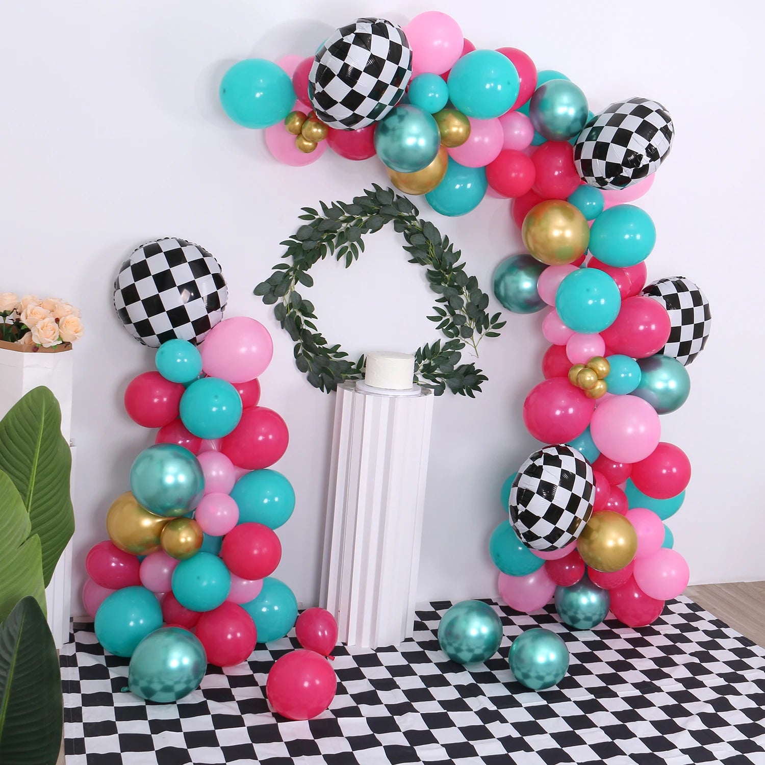 148 balloon sets for girls' birthday party decoration, pink and blue tea party party square background wall decoration balloons